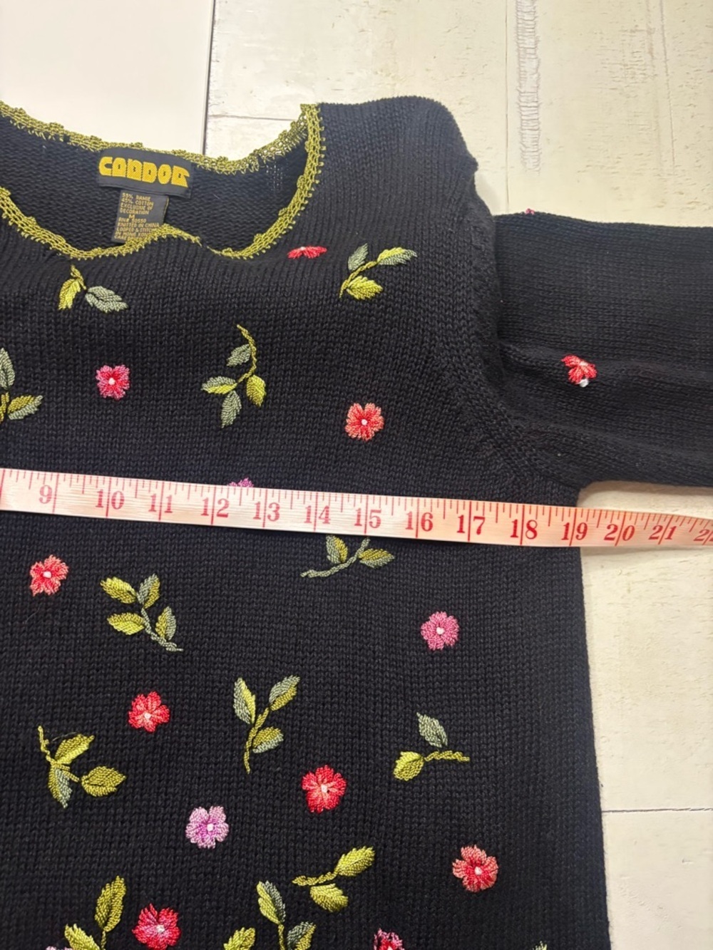 Candor Vintage Knit Sweater Embroidery Crochet Floral Size Medium Cottagecore - Picture 3 of 6